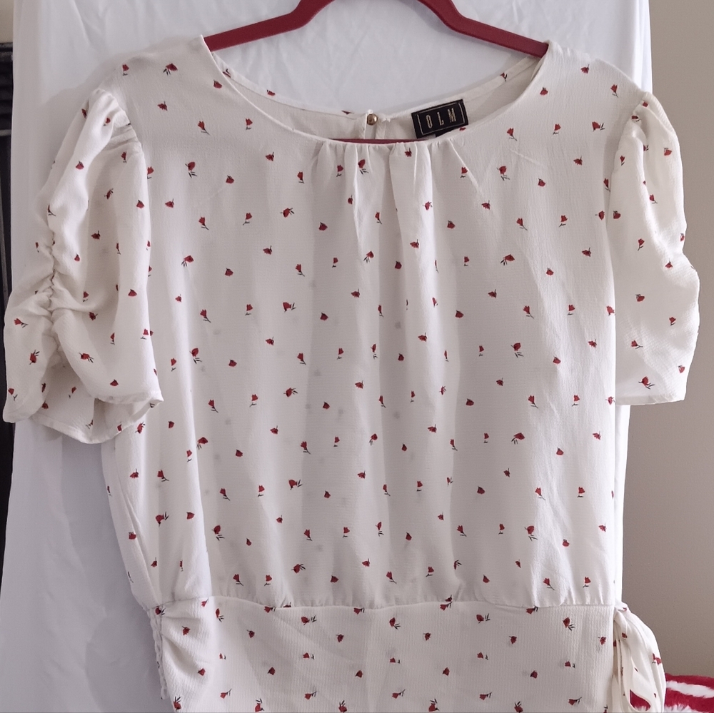 Cream and Red Patterned Women's Top